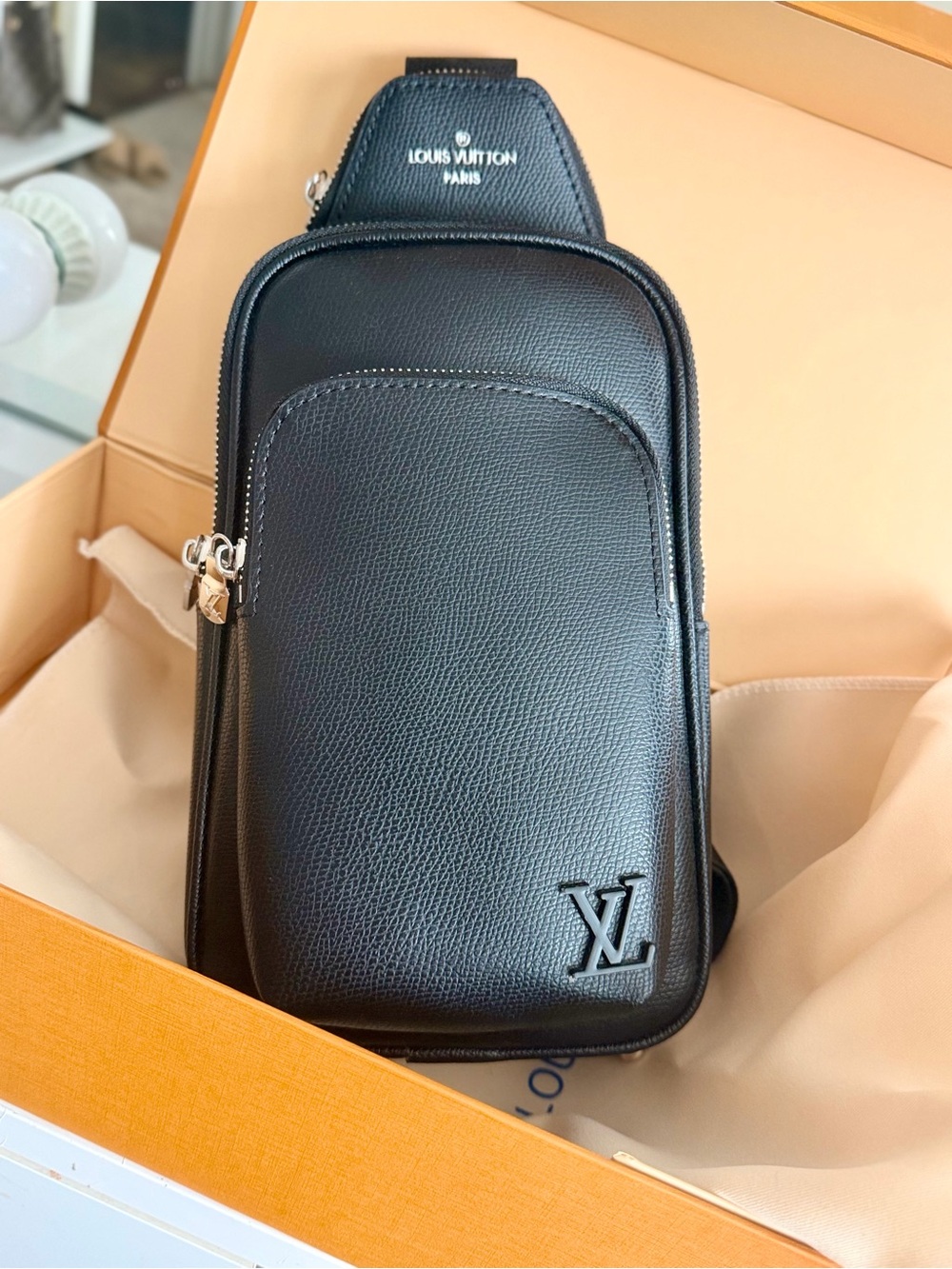 Inspired Men's Black Leather Sling Bag
